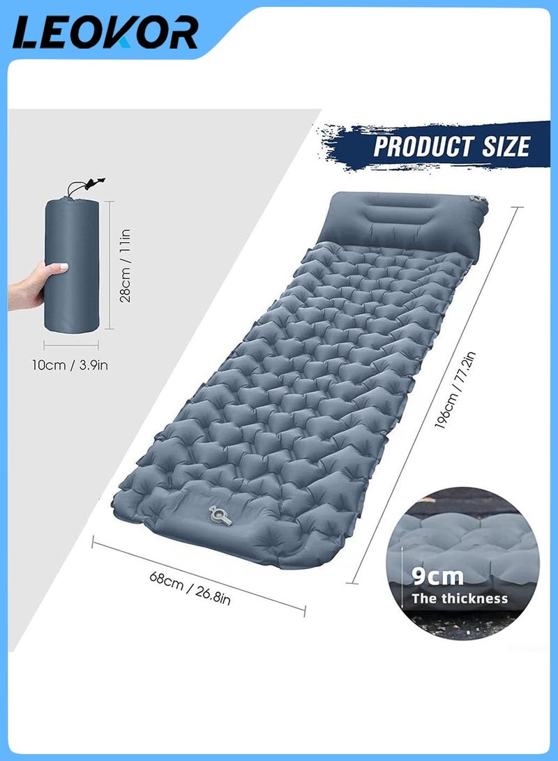 LEOKOR Camping Sleeping Pad,Extra Thickness 3.9 Inch Inflatable Sleeping Bag,with Pillow Built-in Pump,Compact Ultralight Waterproof Camping Air Mattress for Backpacking,Hiking,Tent(Gray) - Image 2