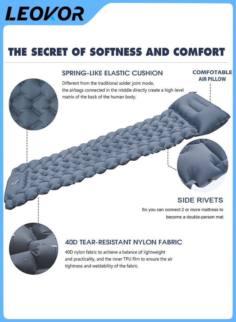 LEOKOR Camping Sleeping Pad,Extra Thickness 3.9 Inch Inflatable Sleeping Bag,with Pillow Built-in Pump,Compact Ultralight Waterproof Camping Air Mattress for Backpacking,Hiking,Tent(Gray) - Image 3