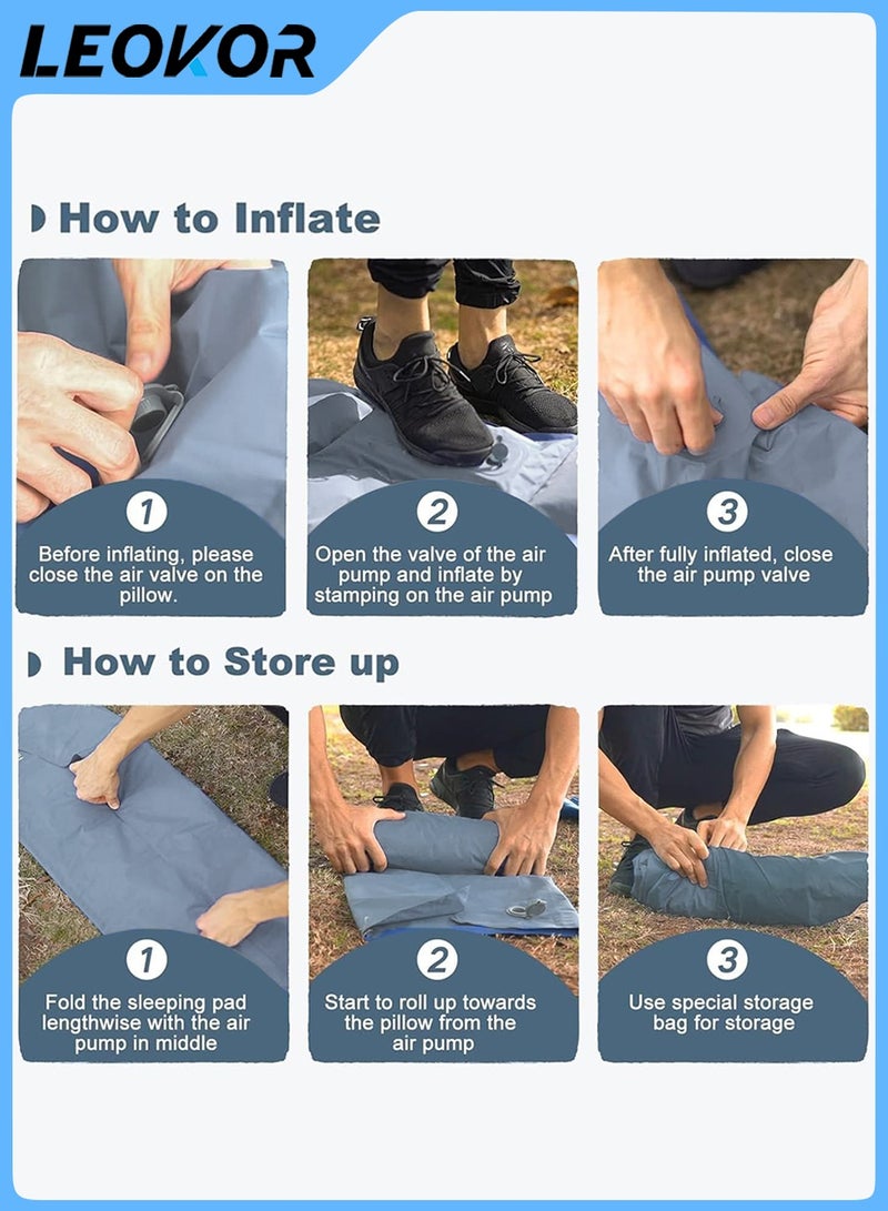 LEOKOR Camping Sleeping Pad,Extra Thickness 3.9 Inch Inflatable Sleeping Bag,with Pillow Built-in Pump,Compact Ultralight Waterproof Camping Air Mattress for Backpacking,Hiking,Tent(Gray) - Image 5