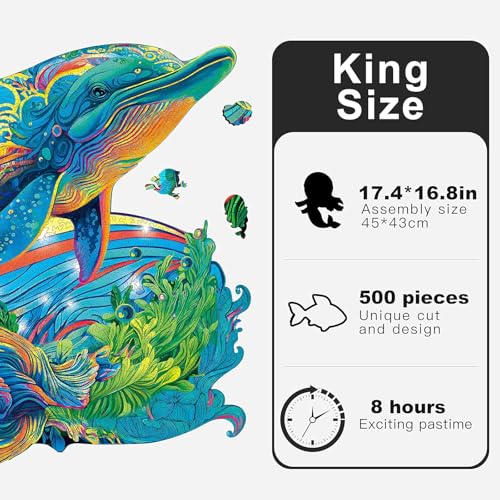 MYS Aurora Wooden Puzzles Dolphin Jigsaw Puzzles 500 Pieces Unique Shaped Wooden Puzzles for Adults and Kids Family Game 173 x 148 Inch - Image 5