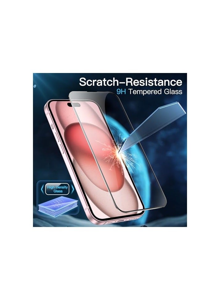 جي تيك واقي شاشة بتغطية كاملة من JETech لهاتف iPhone 15 مقاس 6.1 بوصة، طبقة من الزجاج المقوى بحافة سوداء مع أداة تثبيت سهلة، صديق للحافظة، شفاف عالي الدقة، 3 عبوات - Image 3