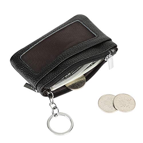 Cynure Women Genuine Leather Keychain Zipper Change Wallet Small Mini Pocket Size Coin Purse, Black - Image 3