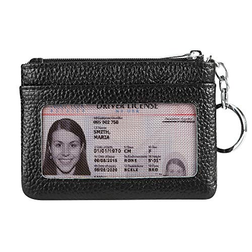 Cynure Women Genuine Leather Keychain Zipper Change Wallet Small Mini Pocket Size Coin Purse, Black - Image 1