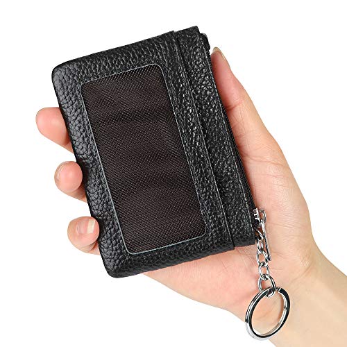 Cynure Women Genuine Leather Keychain Zipper Change Wallet Small Mini Pocket Size Coin Purse, Black - Image 5