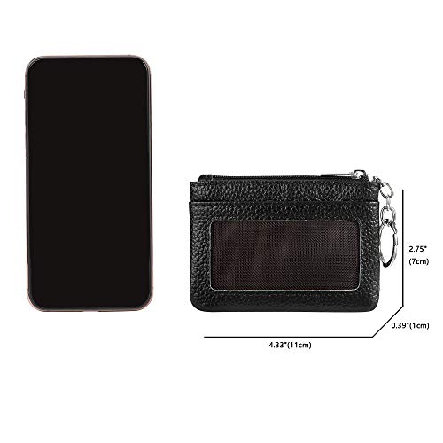 Cynure Women Genuine Leather Keychain Zipper Change Wallet Small Mini Pocket Size Coin Purse, Black - Image 4