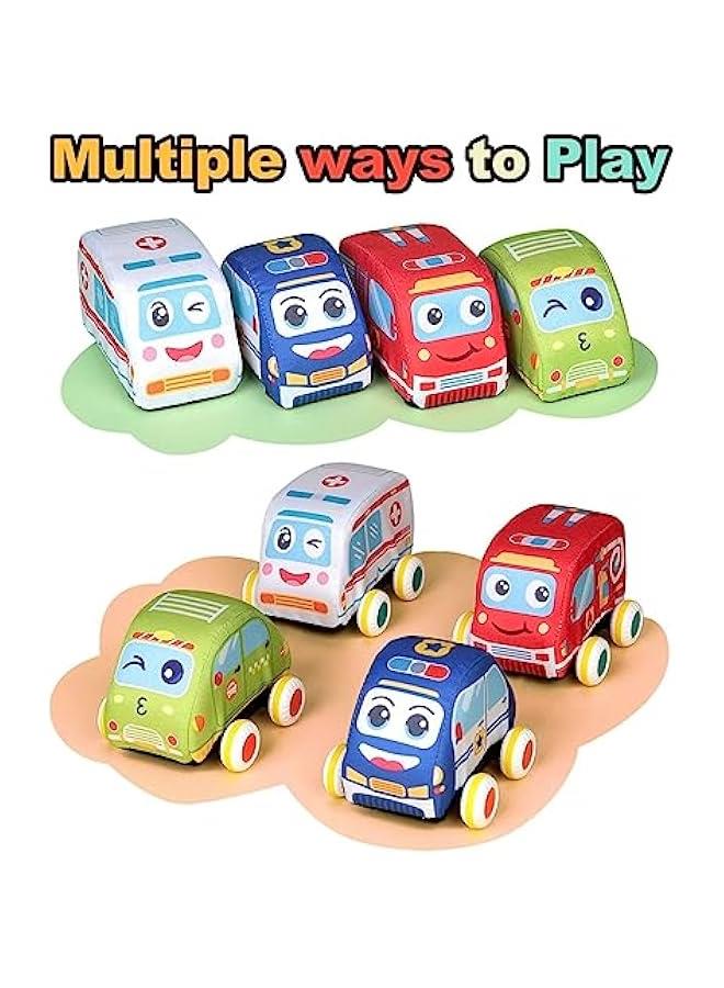 HOOKOR Baby Toy Soft Pull Back Cars Toys for Toddlers 1-3,Toy Cars for 1 2 3 Year Old Boys Girls, 4 Vehicles with Play Mat/Storage Bag, Baby Boy Girl Car Toys 6 9 12 18 Months  - Image 2