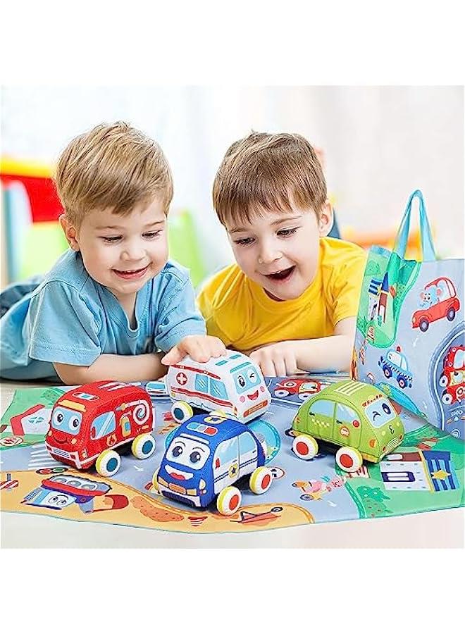HOOKOR Baby Toy Soft Pull Back Cars Toys for Toddlers 1-3,Toy Cars for 1 2 3 Year Old Boys Girls, 4 Vehicles with Play Mat/Storage Bag, Baby Boy Girl Car Toys 6 9 12 18 Months  - Image 3