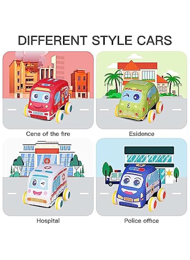 HOOKOR Baby Toy Soft Pull Back Cars Toys for Toddlers 1-3,Toy Cars for 1 2 3 Year Old Boys Girls, 4 Vehicles with Play Mat/Storage Bag, Baby Boy Girl Car Toys 6 9 12 18 Months  - Image 4