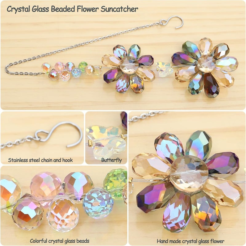 Pedobo Crystal Flower Suncatcher Hanging Ornament, Rainbow Maker Window Sun Catcher Indoor Outdoor Patio Garden Decor (Deep Multicolor) - Image 1