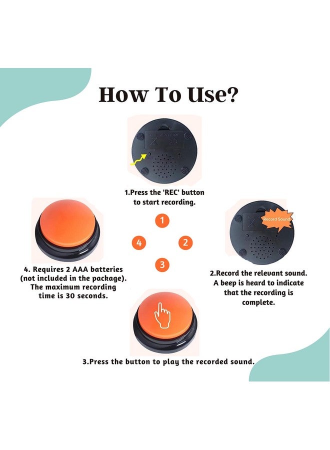 زر تسجيل صوتي، أزرار للكلاب للتواصل مع الحيوانات الأليفة، لعبة جرس تنبيه للكلاب، تسجيل وتشغيل لمدة 30 ثانية، هدية مضحكة للدراسة والمكتب والمنزل (أزرق + برتقالي + أصفر) - Image 4