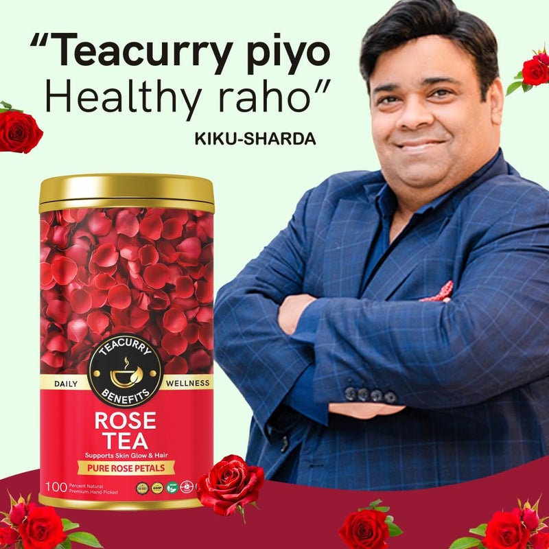 Teacurry Rose Flower Tea (60 Grams, Golden Tin Jar) - Pure, Sun-Dried Rose Petals for Skin Glow and Immunity | 100% Pure and Natural Sun-Dried Rose Petals - Image 5