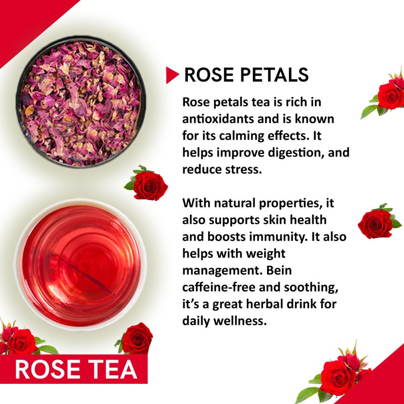 Teacurry Rose Flower Tea (60 Grams, Golden Tin Jar) - Pure, Sun-Dried Rose Petals for Skin Glow and Immunity | 100% Pure and Natural Sun-Dried Rose Petals - Image 2