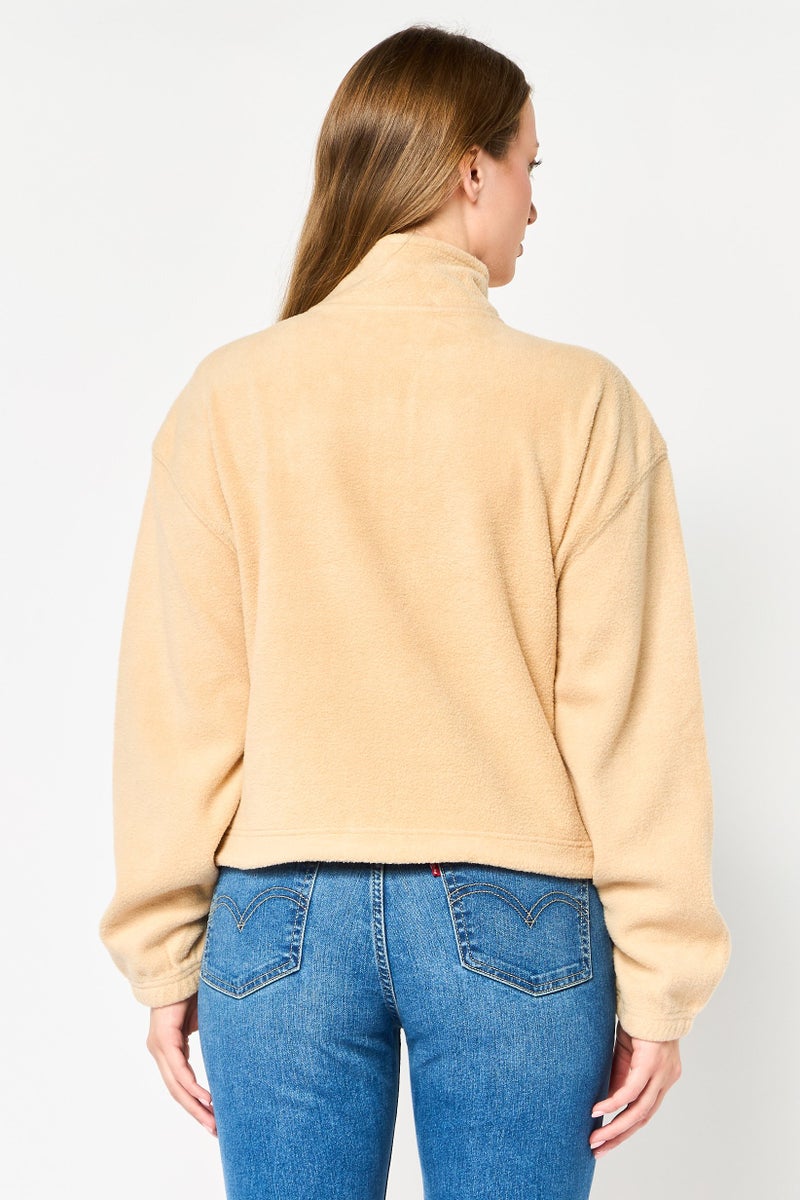 NIA Women Mock Neck Textured Sweater, Beige - Image 4