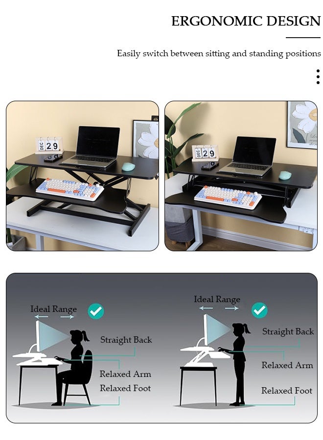 دونيسو محول مكتب قائم بارتفاع قابل للتعديل، حامل مكتب من وضع الجلوس إلى الوقوف، حامل مكتب مريح مع صينية لوحة مفاتيح، محطة عمل سريعة التركيب لشاشة مزدوجة، حامل سطح مكتب للمكتب المنزلي - Image 3