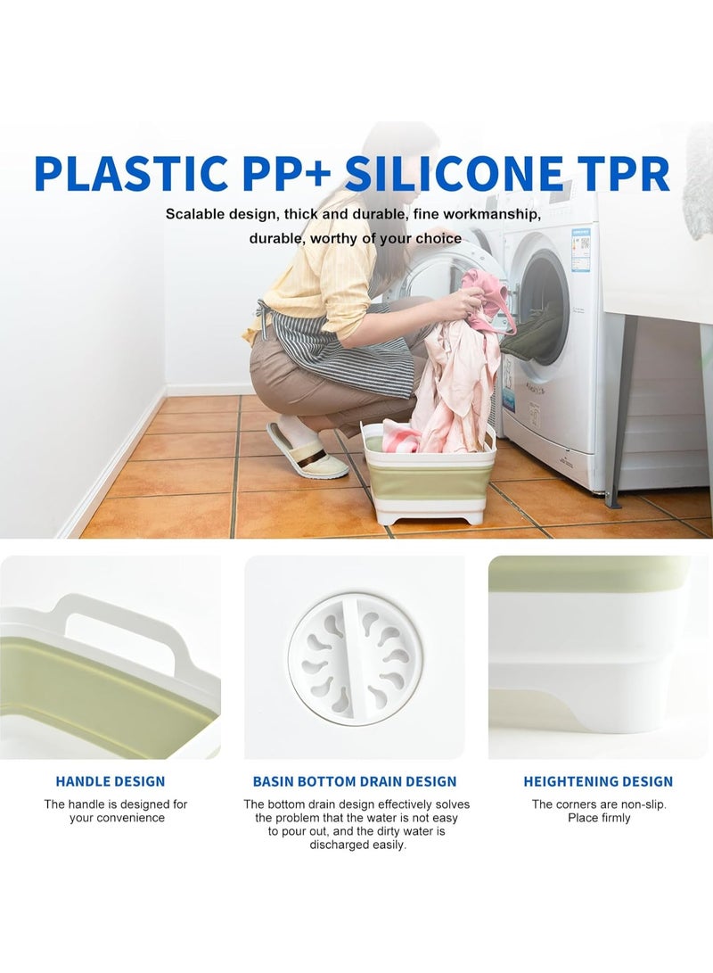دلو قابل للطي، دلو غسيل، حوض غسيل قابل للطي، حوض غسيل قابل للطي، حوض أطباق قابل للطي، حوض قابل للطي، حوض متعدد الاستخدامات قابل للطي موفر للمساحة، حوض تخييم قابل للطي سعة 9 لتر، حوض مطبخ قابل للطي، - Image 2