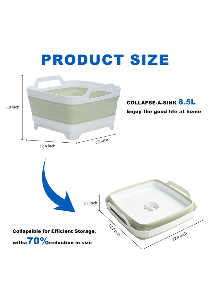 دلو قابل للطي، دلو غسيل، حوض غسيل قابل للطي، حوض غسيل قابل للطي، حوض أطباق قابل للطي، حوض قابل للطي، حوض متعدد الاستخدامات قابل للطي موفر للمساحة، حوض تخييم قابل للطي سعة 9 لتر، حوض مطبخ قابل للطي، - Image 5