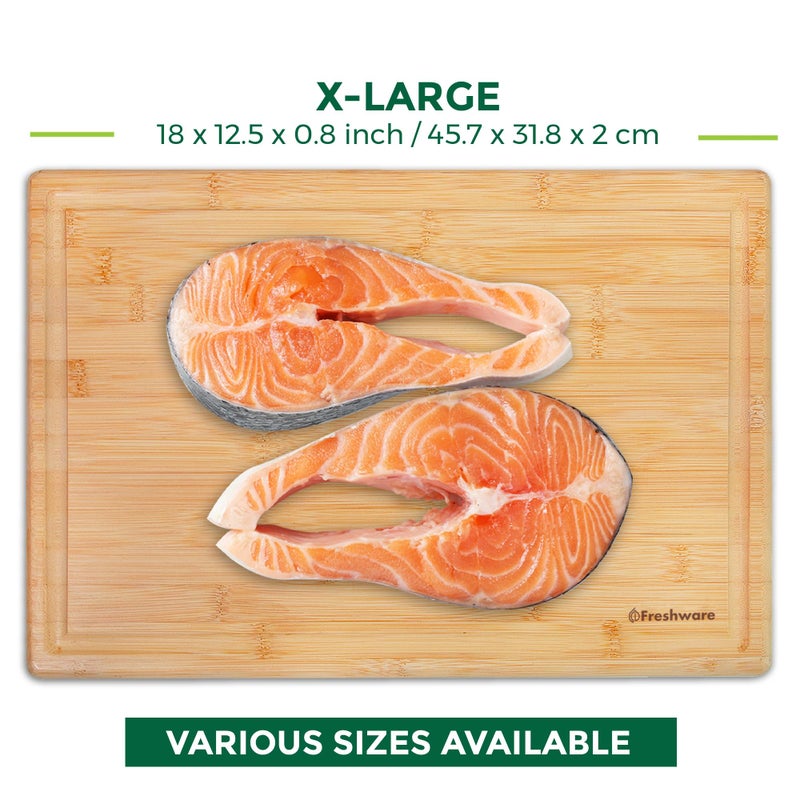 Freshware Bamboo Cutting Boards for Kitchen with Juice Groove [Extra-Large] Wood Cutting Board for Chopping Meat, Vegetables, Fruits, Cheese, Knife Friendly Serving Tray with Handles, 18 x 12.5 Inch - Image 4
