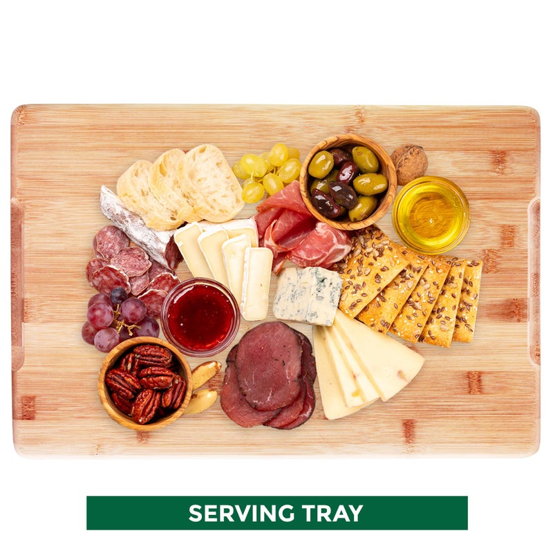 Freshware Bamboo Cutting Boards for Kitchen with Juice Groove [Extra-Large] Wood Cutting Board for Chopping Meat, Vegetables, Fruits, Cheese, Knife Friendly Serving Tray with Handles, 18 x 12.5 Inch - Image 5