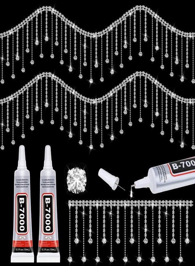 Tetutor Rhinestone Trim Fringe with B7000 Glue Multipurpose Adhesive 1 Yard Irregular Rhinestone Fringe Belt Rhinestone Tassel, Sparkle Diamond Fringe Rhinestone Ribbon Tassel Chain - Image 1