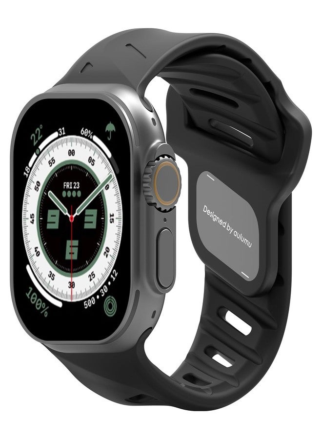 Aulumu A02 Sports Watch Band | Fluoroelastomer | for Apple Watch 42/44/45/46/49 mm | Fashions Waterproof Strap - Black - Image 1