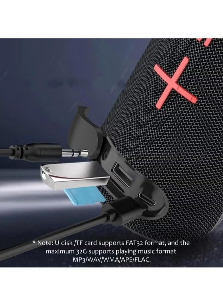 WISME مكبر صوت بلوتوث محمول لاسلكي WS-Y5 مع إضاءة ملونة RGB، خيارات إدخال متعددة، وتحكم بالزر – صوت عالي الجودة وتصميم أنيق، أسود - Image 4