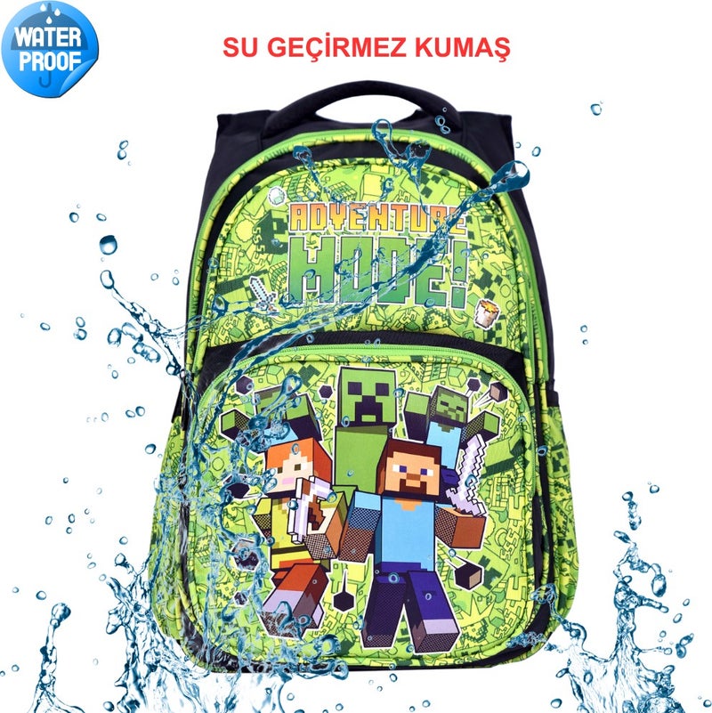 Çantaland Green Printed Waterproof Orthopedic Back Feature Primary School Bag + Lunch Box - Image 5