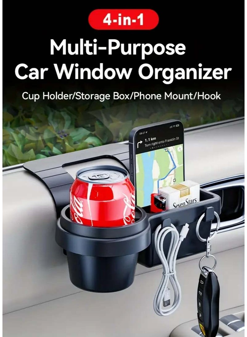 Generic Car Window Multifunctional Storage Tray Organizer - Car Door Organizer with Cup Holder – Car Storage Box for Phone, Keys, Drinks – Easy Install, Universal Fit for Cars, SUVs, Trucks  - Image 2