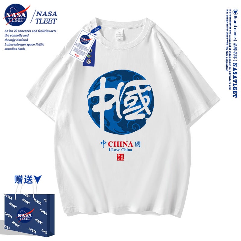Nasa Joint National Trendy Short-Sleeved T-Shirt Men'S Summer Trendy Brand Pure Cotton Loose Top Trendy Niche Teenager T-Shirt - Image 2