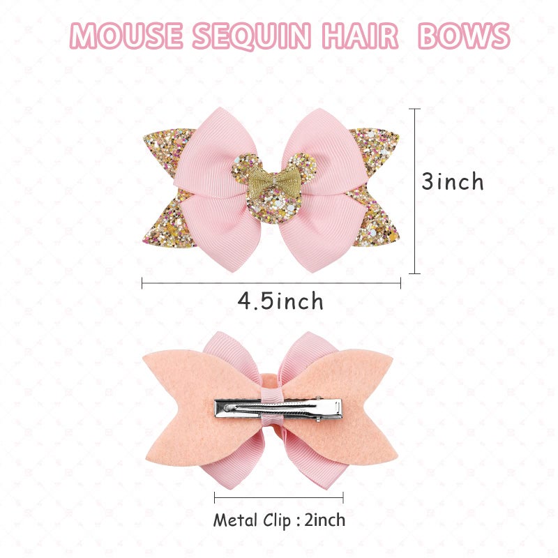 Qearl 8 Pcs Mouse Ears Bow Clips for Girls, Polka Dot Red Bows Theme Park Costume Party Decoration for Toddlers Girls in Pairs - Image 3