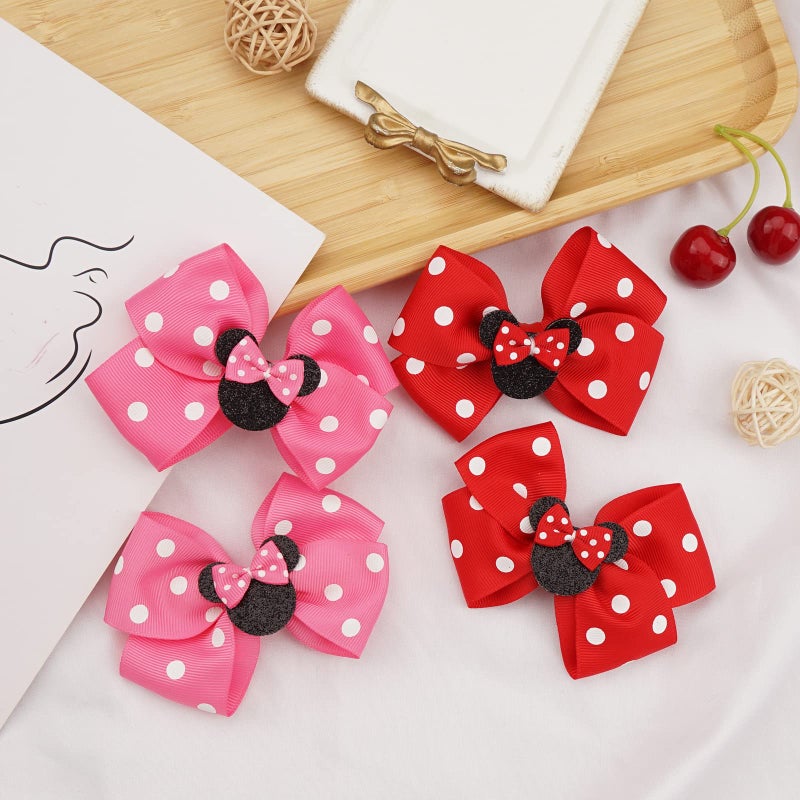 Qearl 8 Pcs Mouse Ears Bow Clips for Girls, Polka Dot Red Bows Theme Park Costume Party Decoration for Toddlers Girls in Pairs - Image 4