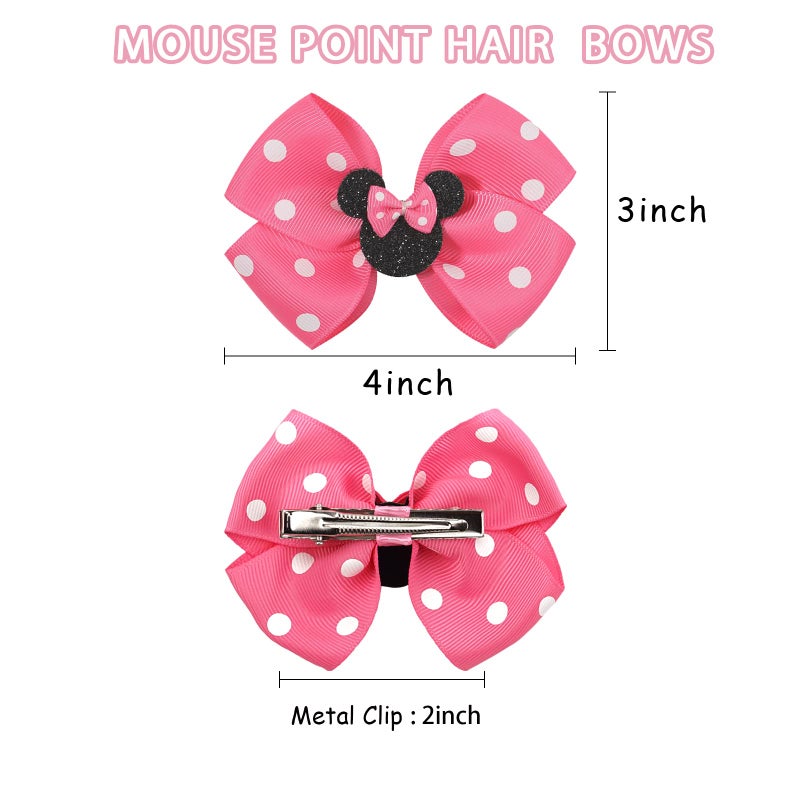 Qearl 8 Pcs Mouse Ears Bow Clips for Girls, Polka Dot Red Bows Theme Park Costume Party Decoration for Toddlers Girls in Pairs - Image 2