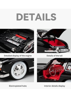 CHE ZHI 1:24 Mercedes-Benz 300SL Vintage Diecast Pull-Back Toy Car – Alloy Metal Sports Model with Openable Doors, Light & Sound – Classic Gift for Kids & Collectors – White  - Image 5