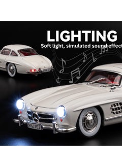 CHE ZHI 1:24 Mercedes-Benz 300SL Vintage Diecast Pull-Back Toy Car – Alloy Metal Sports Model with Openable Doors, Light & Sound – Classic Gift for Kids & Collectors – White  - Image 3