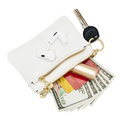 ZOOEASS Women PU Leather Zip Mini Coin Purse With Key Ring Triple Zipper Card Holder Wallet (White) - Image 2