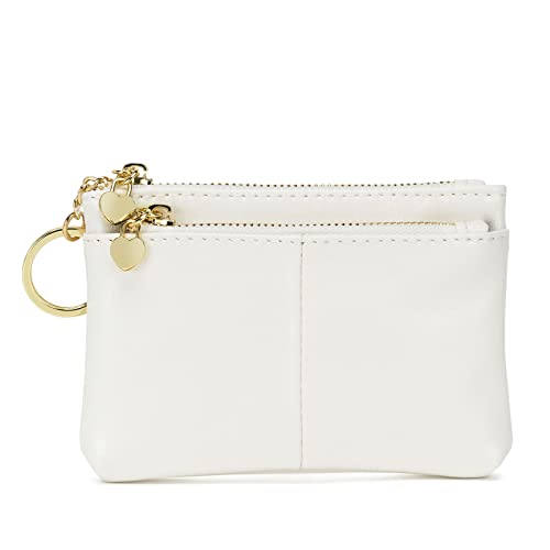 ZOOEASS Women PU Leather Zip Mini Coin Purse With Key Ring Triple Zipper Card Holder Wallet (White) - Image 1
