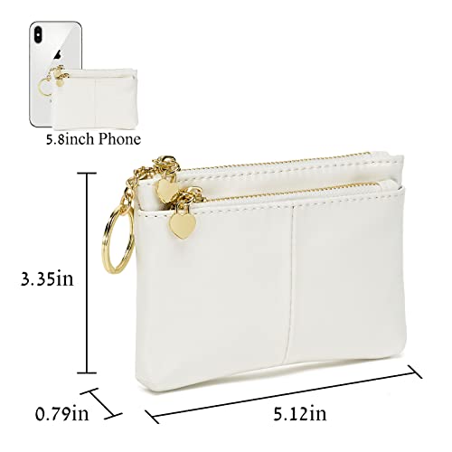 ZOOEASS Women PU Leather Zip Mini Coin Purse With Key Ring Triple Zipper Card Holder Wallet (White) - Image 4