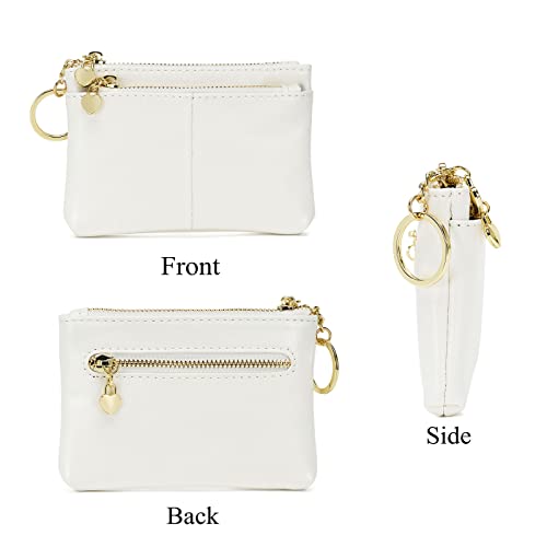ZOOEASS Women PU Leather Zip Mini Coin Purse With Key Ring Triple Zipper Card Holder Wallet (White) - Image 3
