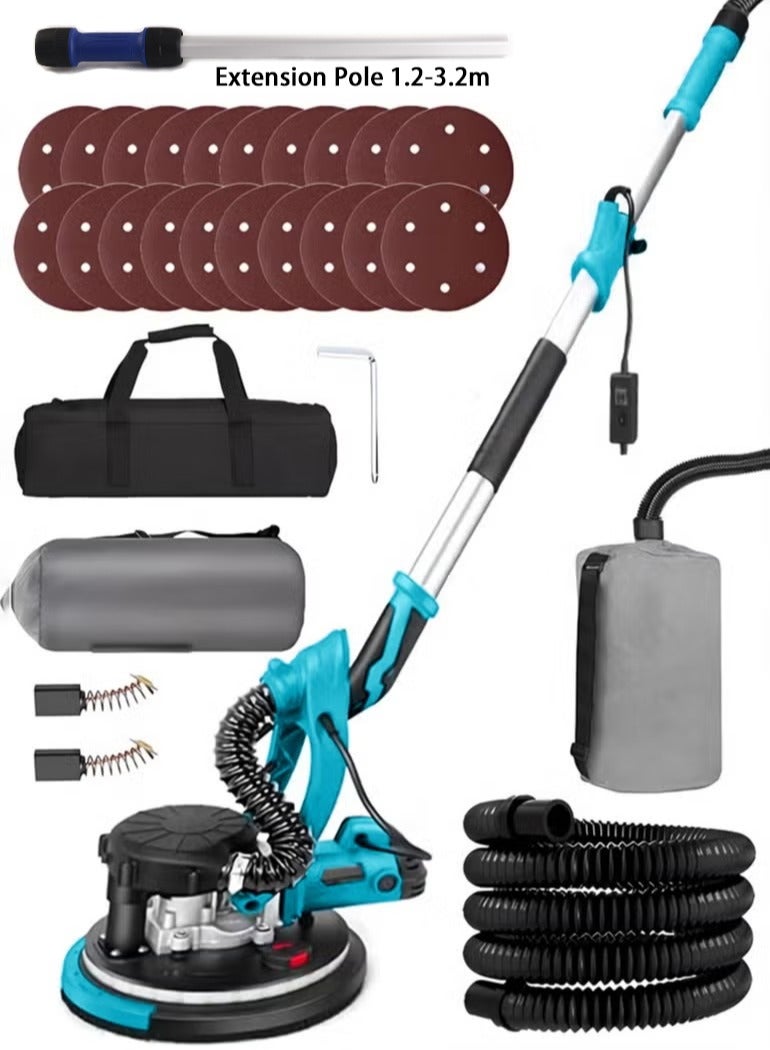 XiuWoo Drywall Sander with Vacuum Dust Collector with 1.2-2.3m Extension Pole, 1980W Sander Tool with 6 Variable Speed 1100-2700RPM, Drywall Sander Sander Tool,Extendable Handle, LED Light,20pcs Sanding Discs - Image 1