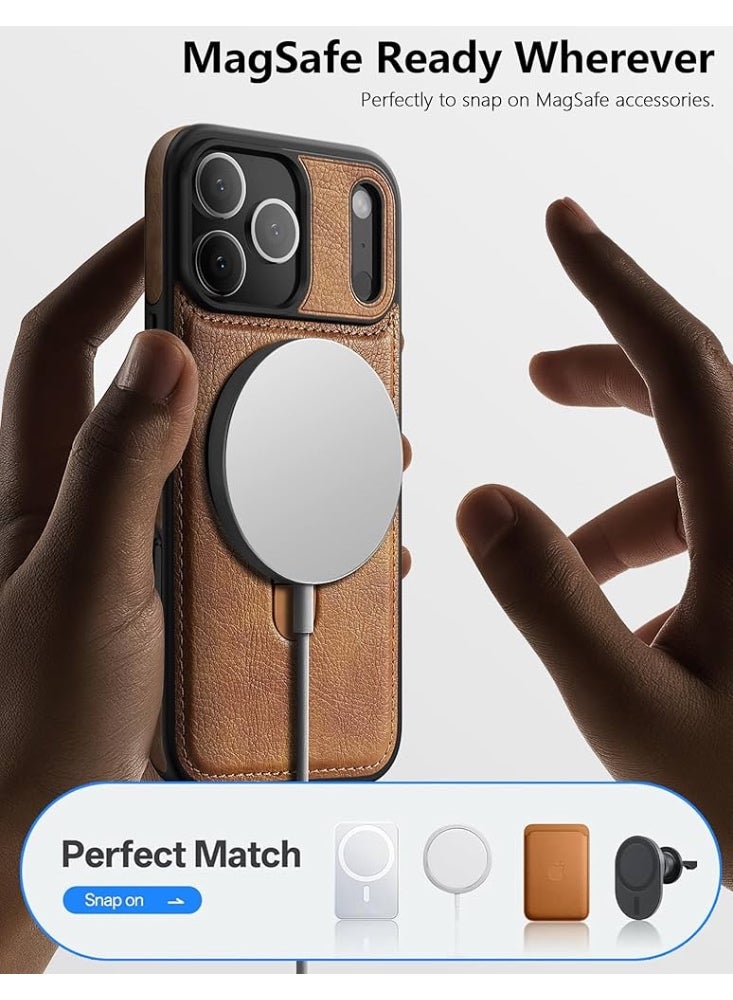 ميدا غلاف آيفون 17 برو ماكس جلدي مغناطيسي مع حامل مدمج ودعم MagSafe – تصميم نحيف وحماية أنيقة - Image 3