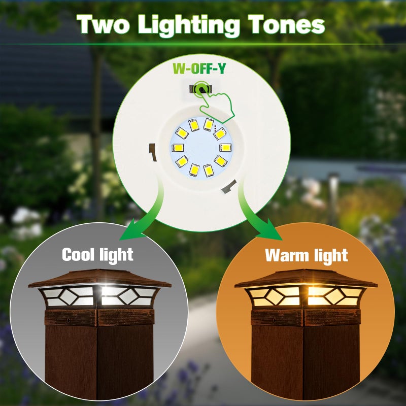 JOFIOS Solar Post Cap Lights Outdoor 12pack, Waterproof Solar Powered Deck Fence Post Lights for 4x4 Wood/Vinyl Posts, Solar Outdoor LED Light with Cool/Warm Lighting Decorate Garden Patio Porchâ€¦ - Image 4