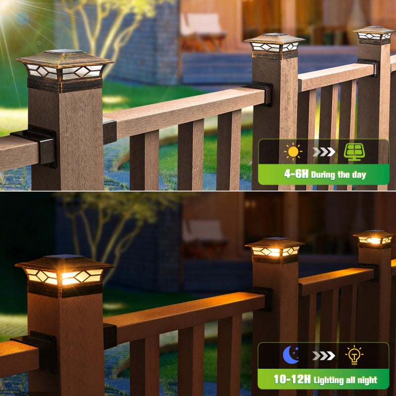 JOFIOS Solar Post Cap Lights Outdoor 12pack, Waterproof Solar Powered Deck Fence Post Lights for 4x4 Wood/Vinyl Posts, Solar Outdoor LED Light with Cool/Warm Lighting Decorate Garden Patio Porchâ€¦ - Image 2