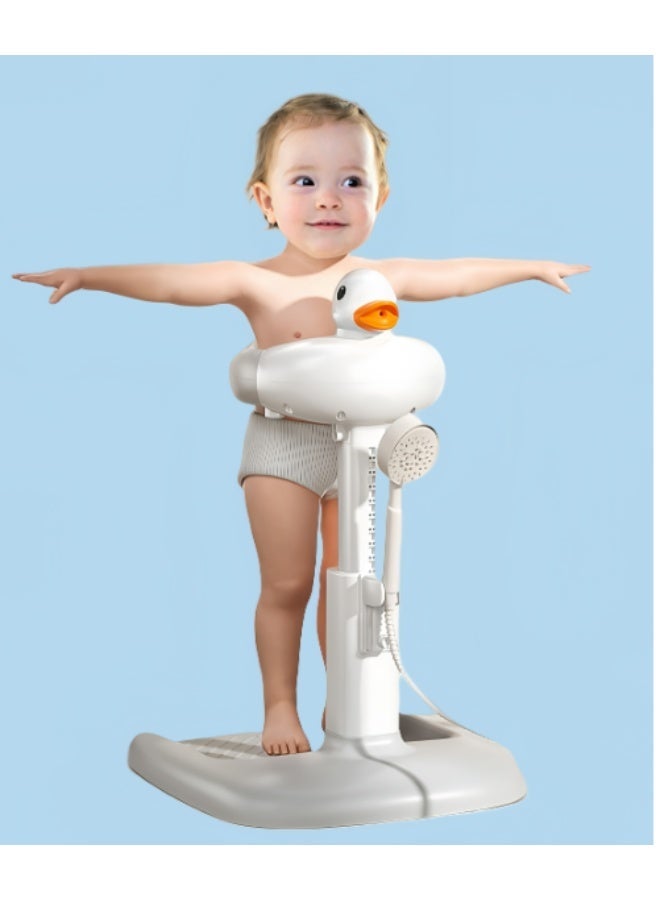 Foldable baby bath seat with adjustable armrest, standing support, and non-slip pad. - Image 3