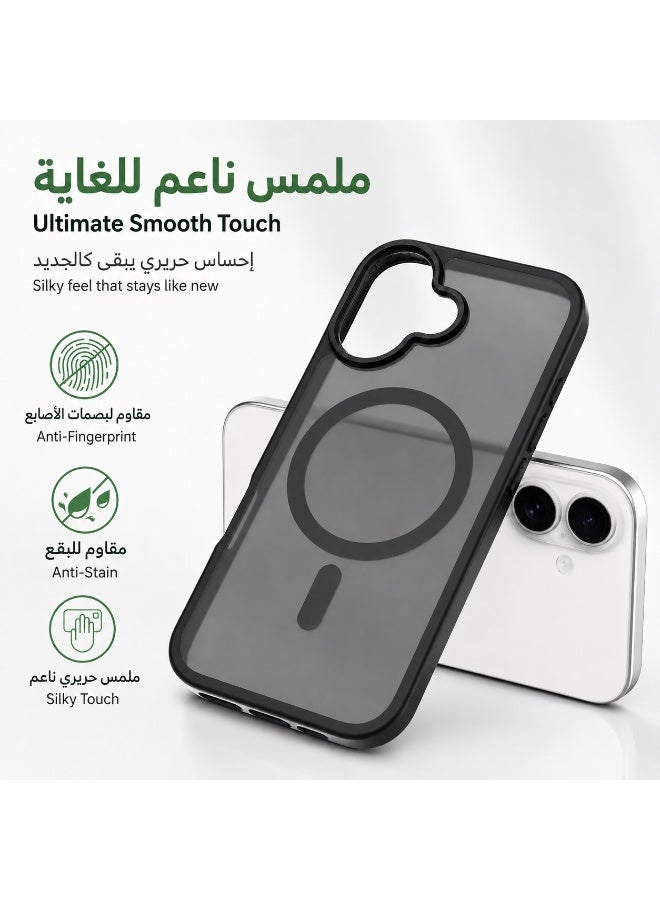 ORYXA iPhone 17 Case, 2 IN 1 Magnetic Phone Cover + Screen Protector, For iPhone 17, Compatible with MagSafe, Translucent Matte Shockproof Cover, Slim Full Protection, Black - Image 3