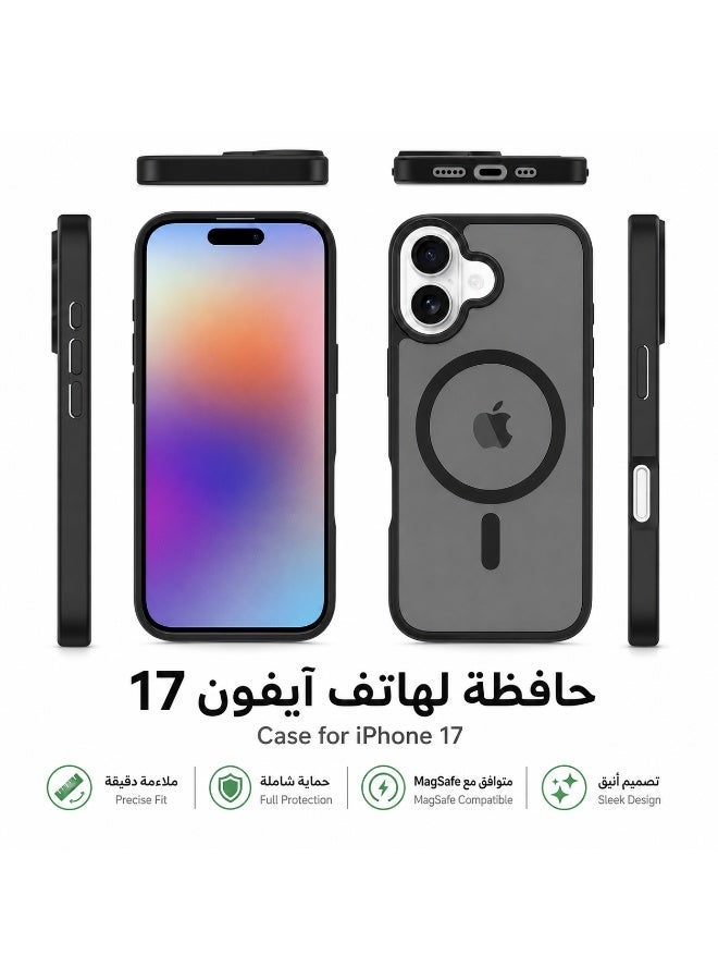 ORYXA iPhone 17 Case, 2 IN 1 Magnetic Phone Cover + Screen Protector, For iPhone 17, Compatible with MagSafe, Translucent Matte Shockproof Cover, Slim Full Protection, Black - Image 2