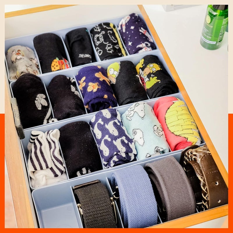 Bathla Bathla DORI Set of 12 Multipurpose Stackable Drawer Storage Organiser Organise Socks Innerwear Tie Handkerchief Jewellery Stationary Belt etc Ocean 5 Grids Stomo - Image 3