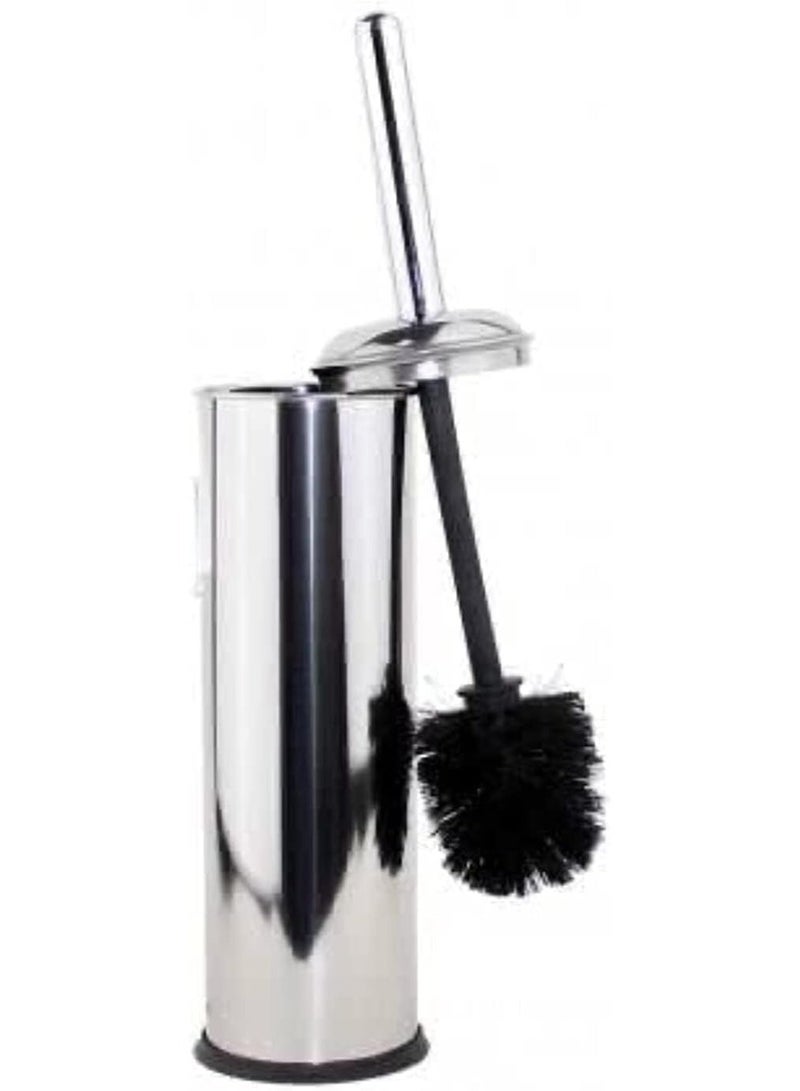 مجموعة فرشاة المرحاض وحامل، فرشاة المرحاض مع قاعدة من الستانلس ستيل 304 شديدة التحمل ومقبض طويل ،  (ستانلس ستيل-فضي) - Image 1