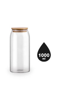 BLACKSTONE Set of 3 Glass Storage Jars 1000ml Capacity Each Airtight Wooden Lids with Leakproof Silicone Ring  - Image 2
