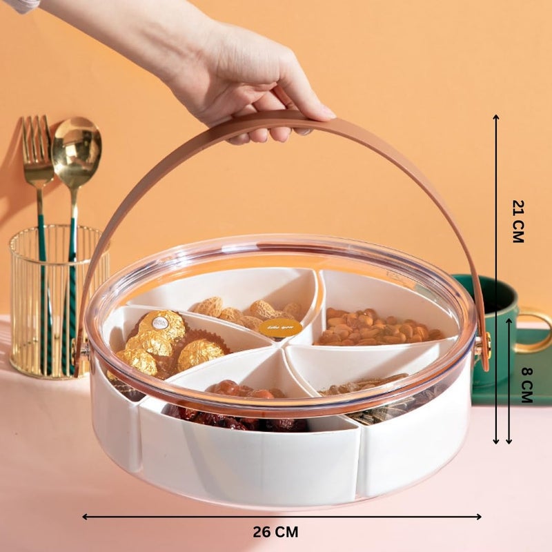 KREPS Divided Serving Tray with Lid and Handle Snackle Box Container Portable Snack Platters for Candy, Fruits, Nuts, Snacks, for Parties, Picnic (Brown) - Image 2
