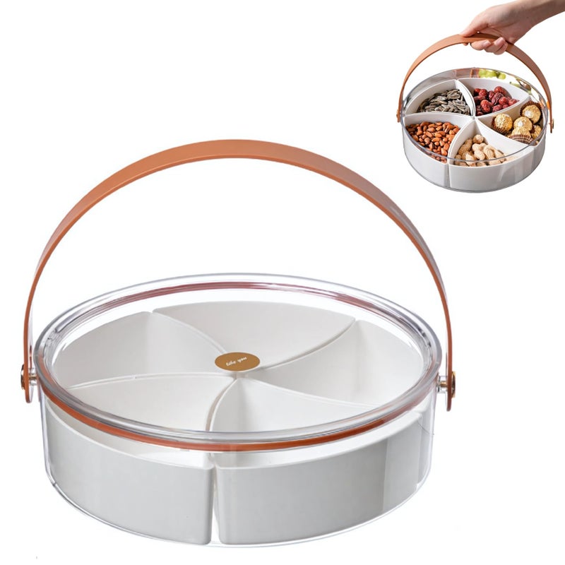 KREPS Divided Serving Tray with Lid and Handle Snackle Box Container Portable Snack Platters for Candy, Fruits, Nuts, Snacks, for Parties, Picnic (Brown) - Image 1