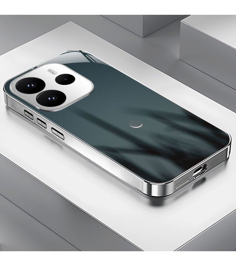 Colorful Silvery Electroplated Tempered Glass Phone Case With Night Crescent Pattern For Redmi 13C 5G Stylish Minimalist Design - Image 1
